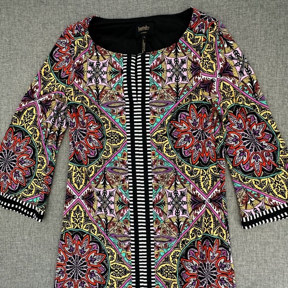 Laundry By Shelli Segal  Shift Dress Pullover Sz 4 Multicolor 3/4th Wide Sleeves - Picture 2 of 14